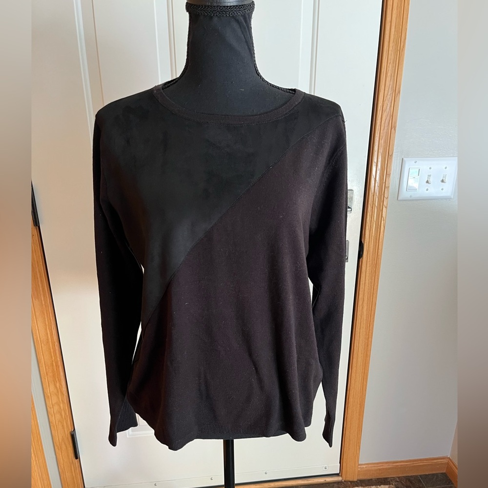 New womens Vila Milano black mix media pull over light weight crew sweater large